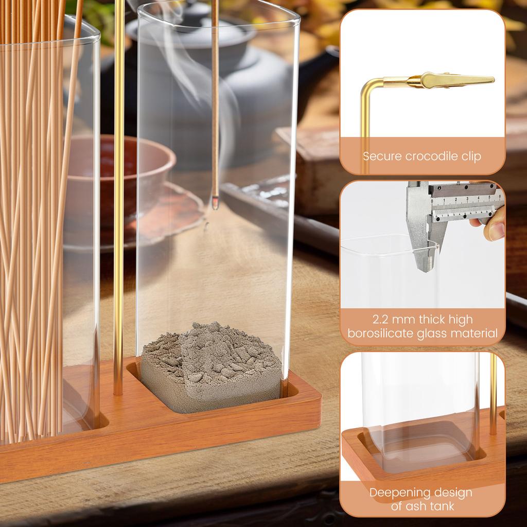 2 in 1 Incense Holder for Sticks Anti-Ash Flying Incense Burner with Glass Ash Catcher and Sticks Organizer for Meditation Yoga