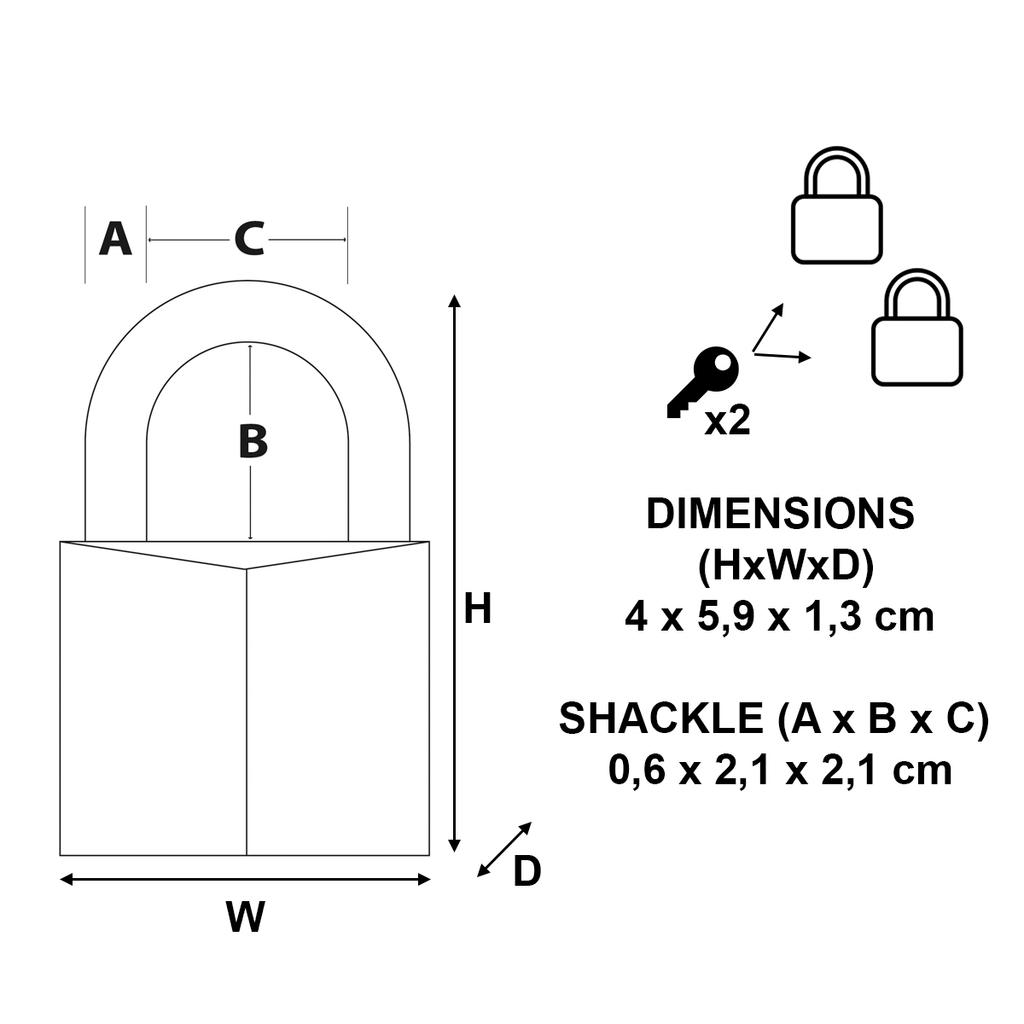 Master Lock Pack of 2 Aluminium Padlocks with Vinyl Cover, Key, 40x59x13 mm