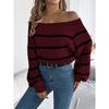 Women's Oversized Sweatshirt for Autumn/Winter Casual Striped Off-the-Shoulder Bell-Sleeve Pullover Women's Long-Sleeved Knitted Jumper