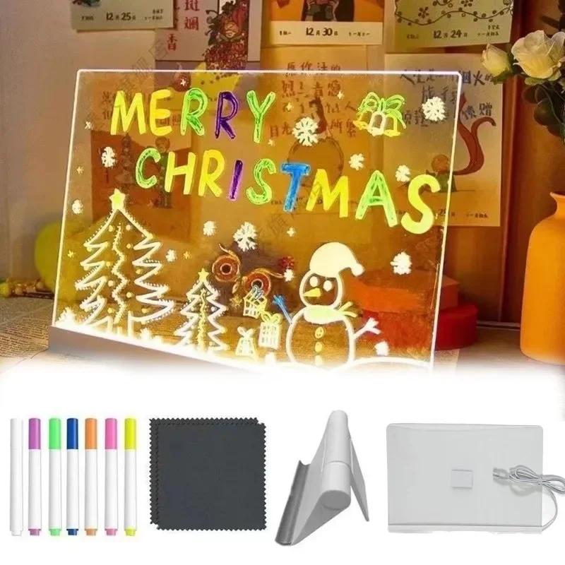 LED Night Light Up Acrylic Message Board Erasable USB Children's Drawing Board DIY for Birthday Gifts Bar Advertising Boards