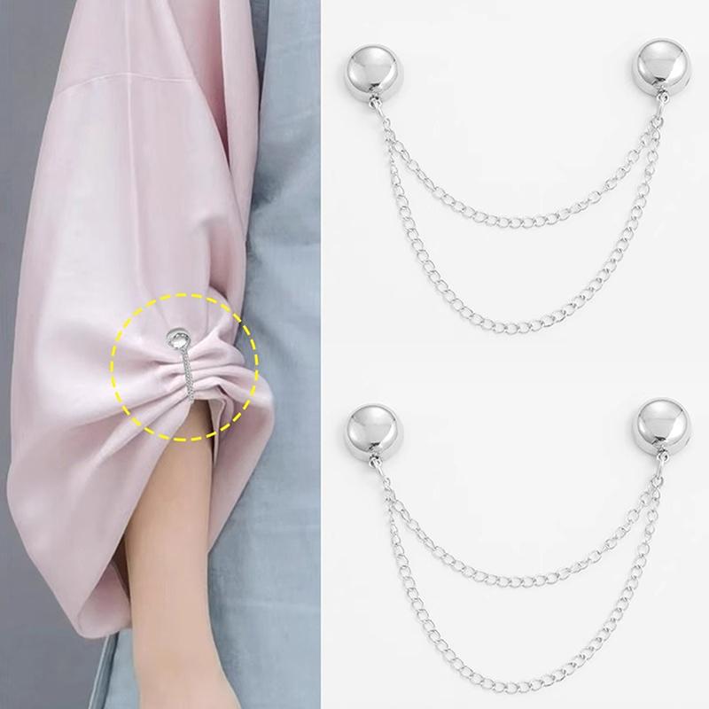 2pcs Multi-Function Magnetic Clothing Clip With Chain Metal Buttons Clip Clothes Scarf Trouser Legs Cuff Fixing Magnet Pin