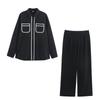 Kaslead New Women clothes Western Style Simple Retro Contrast Color Shirts Straight Pants Set