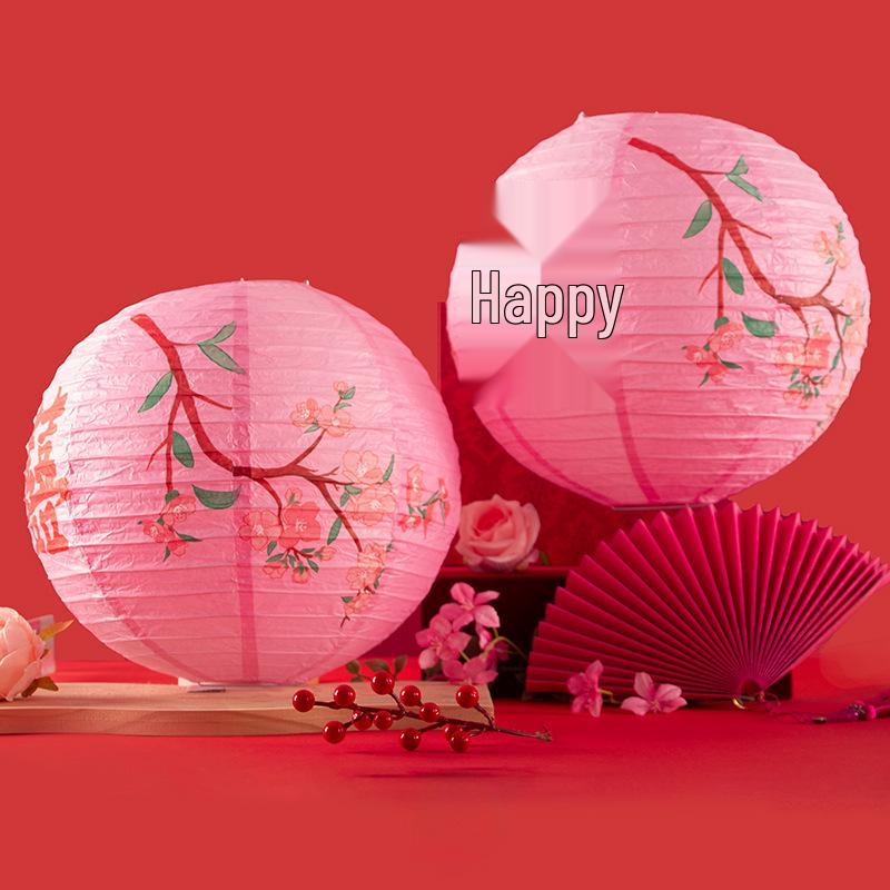 Double Happiness Chinese Wedding Room Decoration Set with Lanterns & Honeycomb Ornaments for Bedroom Photo Props