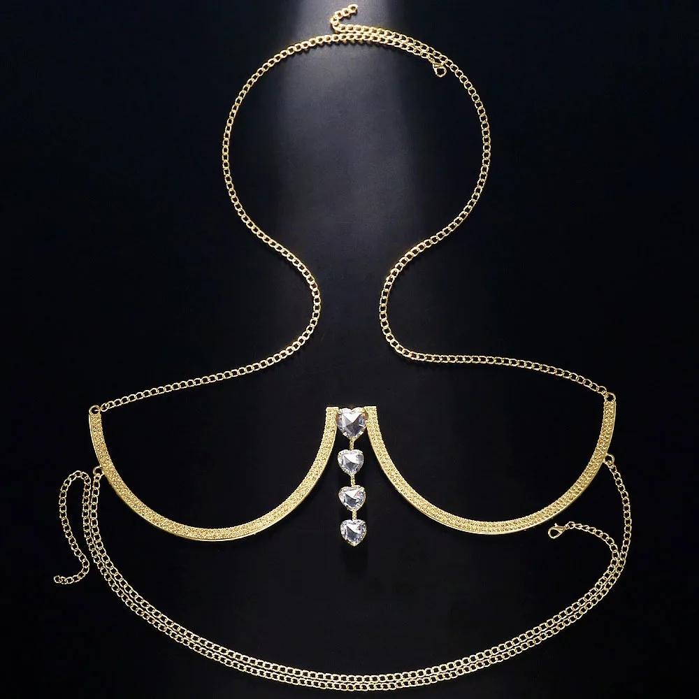 

Несколько сердечек на груди скобка бюстгальтер цепочка бикини ремень купальники сексуальные стразы тело цепь ювелирные изделия ожерелье для женщин пляжный подарок