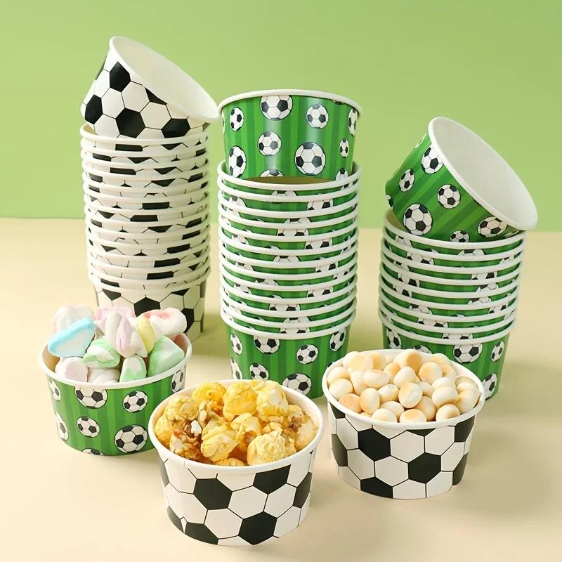 

10PCS Soccer Theme Disposable Paper Cups and Bowls Set, Snack Serving for Birthday Baby Shower Party Set Type 1