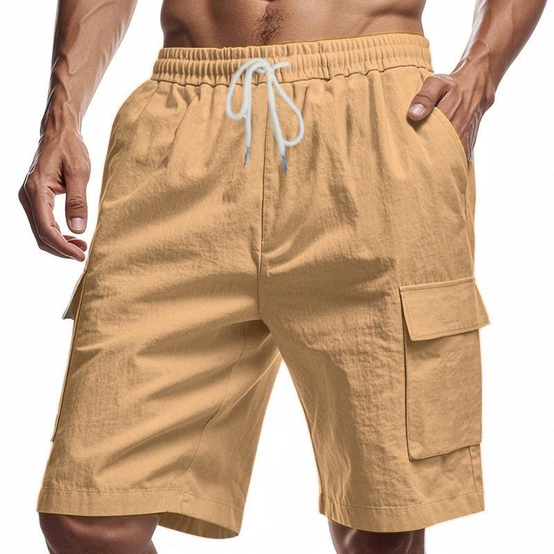 Men's American Style Multi-Pocket Cargo Shorts, Casual Loose Linen Drawstring Shorts