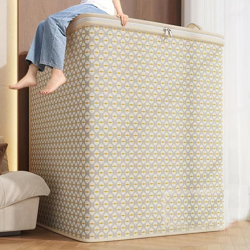 Extra-large 220-liter Fabric Storage Bin for Quilts, Linens, Clothes and Underwear - Portable and Lightweight with Zippers and Handles,Easy Carrying