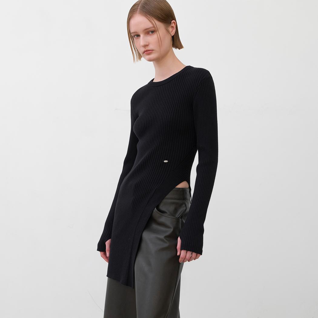 Atelier Nine Unbal Ribbed Slim Knit(T-7032) Grey/Free