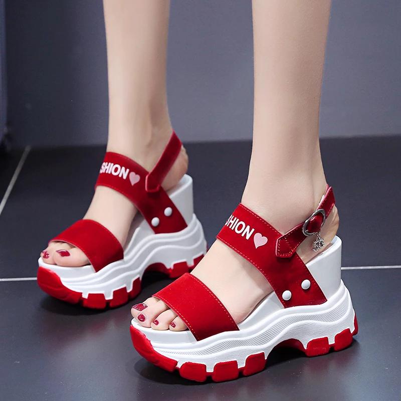 Fashion Platform Sandals Women 2025 New Summer Chunky High Heels Female Wedges Shoes for Women Fish Toe Red Roman Sandalia Feminina