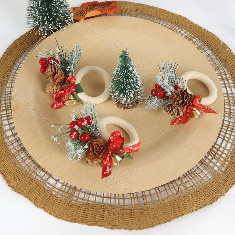 1 pièce Fait à la main Créatif Tissé Set Rond de Serviette - Collection de Noël Transfrontalière avec Design Couronne Aiguille de Pin Baie Rouge