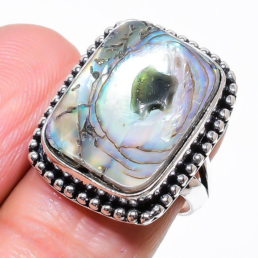 Abalone Shell Gemstone Handmade 925 Sterling Silver Jewelry Ring Size 6.5 KJ-414
