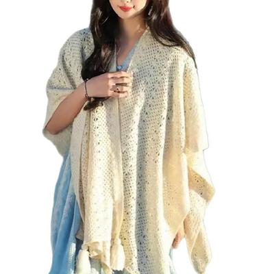 Artisanal Textured Knitting Acrylic Scarf Vintage Charm Fringe Detailing Lightweight Shawl for Everyday Elegances