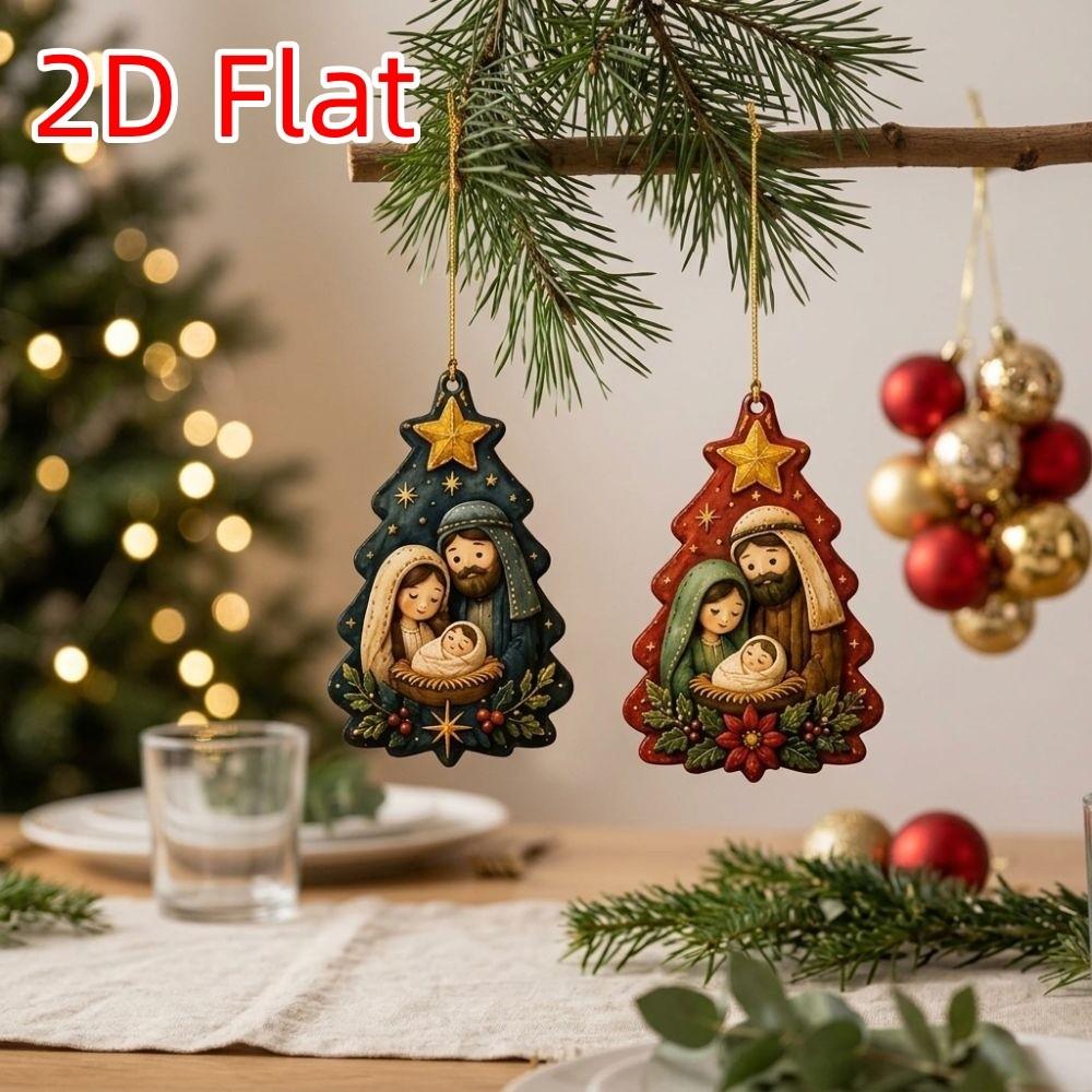 15Pcs 2D Flat Nativity Scene Hanging Decor Painted Religious Christmas Decor  New Year 2026