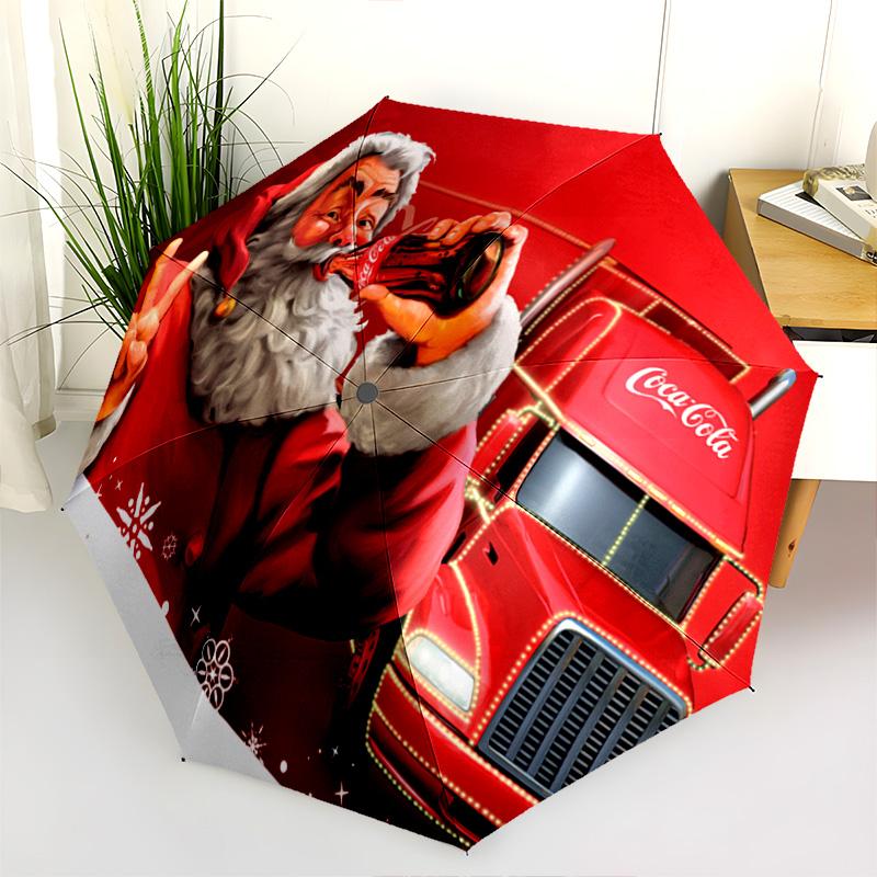 1PC Coca-cola Christmas Delivery Automatic Umbrella - Suitable Travel Outdoor Portable Umbrella Birthday Gift Daily Essentials