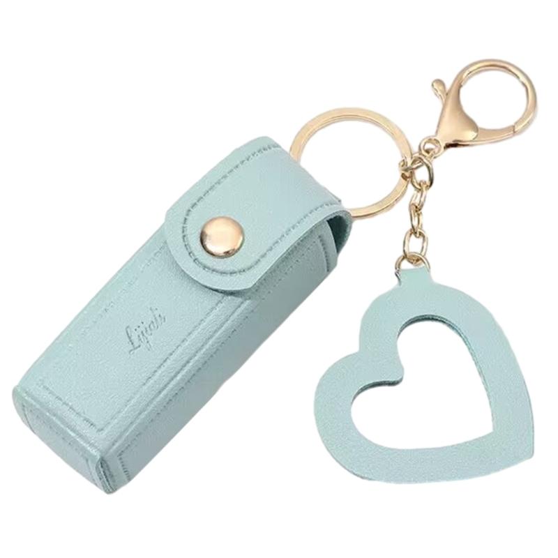 PU Leather Lipstick Bag Keychain Heart Pendant Mini Portable Key Chain Keyring