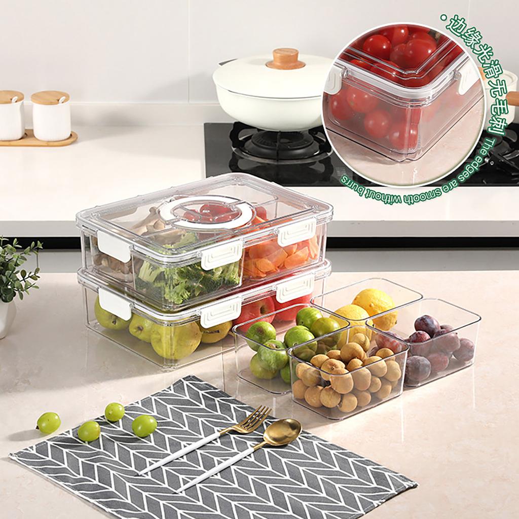 Grids Divided Serving Tray Storage Box Kitchen Portable Sub-format Seasoning Separator Box Fresh-keeping Snack Fruits Food Box