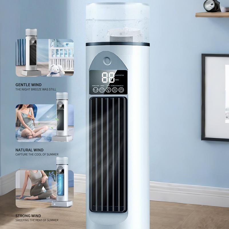 Przenośny wentylator AC wieżowy wentylator chłodzący powietrze do sypialni cichy oscylujący bezłopatkowy chłodnica z pilotem i zbiornikiem na wodę 6 prędkości