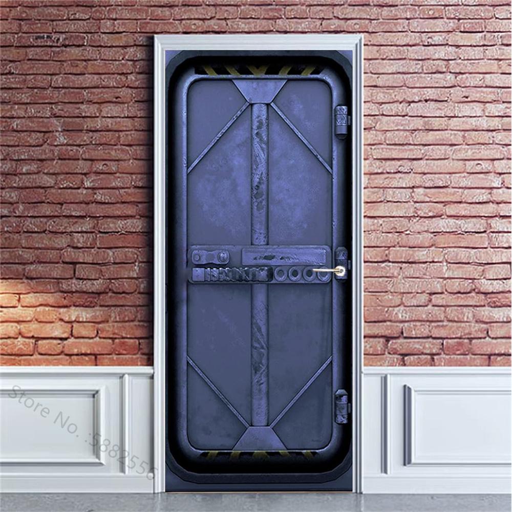 PVC Self-Adhesive Waterproof Door Sticker Modern Simulation Door Mural Wallpaper Living Room Study Home Decor Art Door Poster