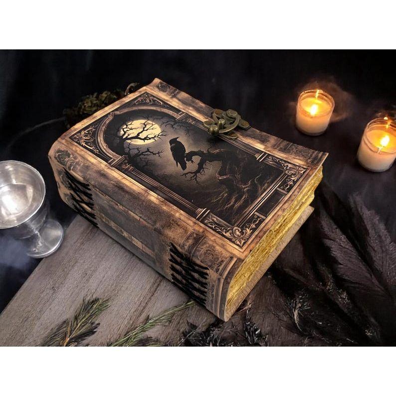 Grimoire Leather Journal – Witchcraft Book of Shadows with Lock |  Deckle Paper Gothic Wiccan Spellbook Halloween Gifts
