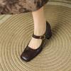 Krazing Pot Sheepskin Fashion Summer Spring Autumn Thick High Heels Metal Buckle Women  European Design Square Toe Pumps