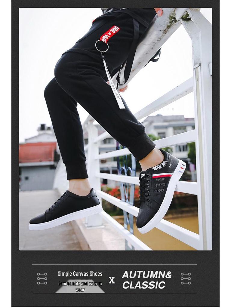 Men's Korean-Style Plus Size Low-Top White Casual Skate Shoes