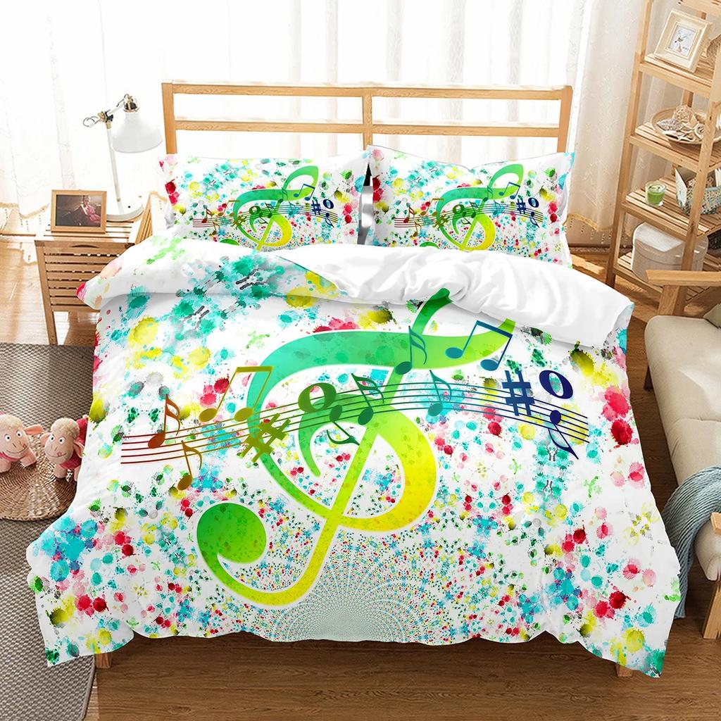 Piano Pattern Duvet Cover Microfiber Classic Music Themed Bedding Set Musical Pattern Geometric Stripe King Quilt Cover