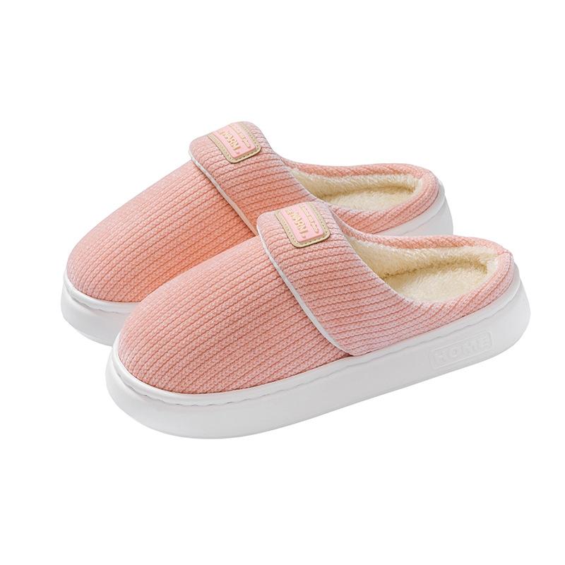 Simple and comfortable cotton slippers autumn and winter home dormitory hotel warm and velvet thick-soled couple hair slippers