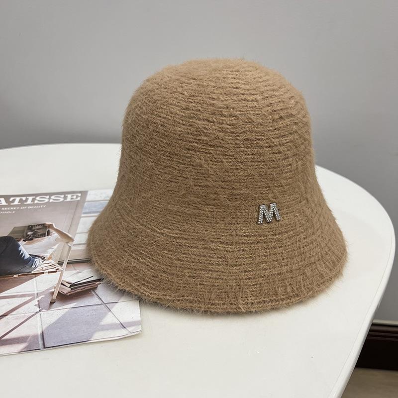 

Зимняя вязаная панама из искусственного меха норки, женская, теплая, подчеркивает лицо, маленькая прямая шляпа-рыбак, тренд M（56-58cm）