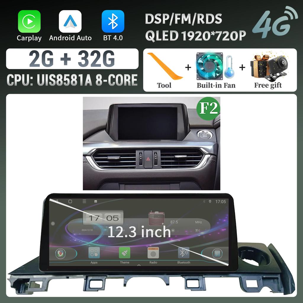 12.3"For Mazda 6 Atenza 3 2015-2018 Right Hand Drive Car Radio Multimedia Wireless Carplay Multimedia 4G GPS Stereo Touch Screen