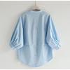 Chemise coréenne en coton à manches lanternes pour femmes, ample, grande taille, dos fendu, irrégulier, couleur unie, col en v, haut