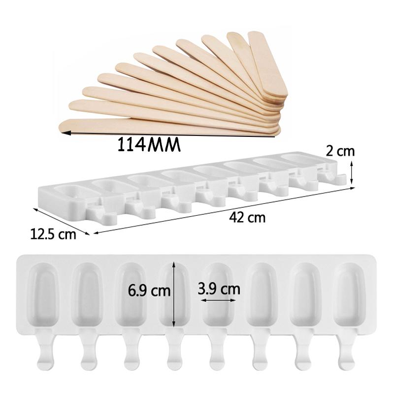 8 Cavity Ice Cream Silicone Mold DIY Molds Ice Cube Moulds Ice Cream Maker Dessert Molds Tray with Popsicle Thick Material