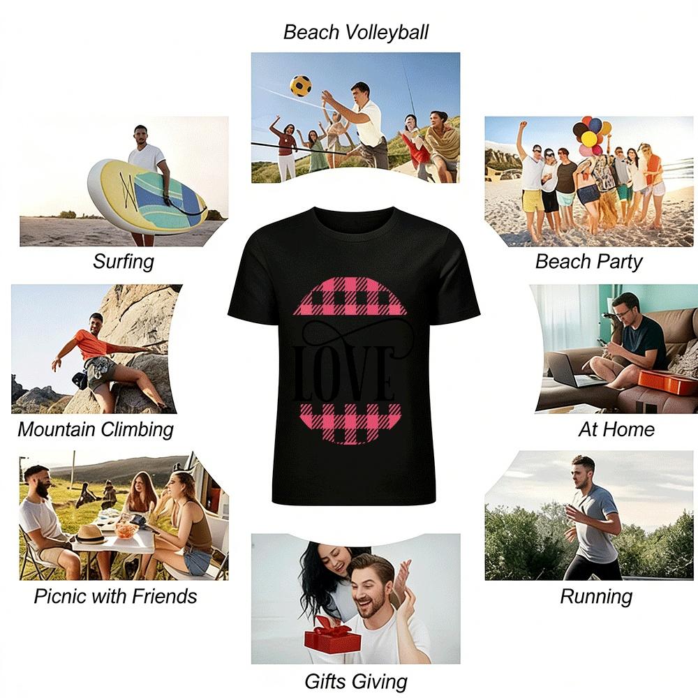 Gingham LOVE Letter Print Casual Tee Retro Style Daily Top Pure Cotton T-shirt