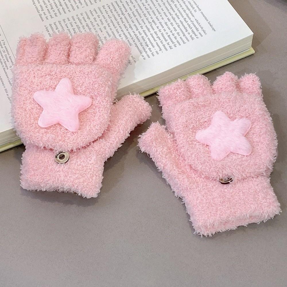 Coral Velvet Plush Gloves Cute Star Flip Gloves New Star Gloves  Gift
