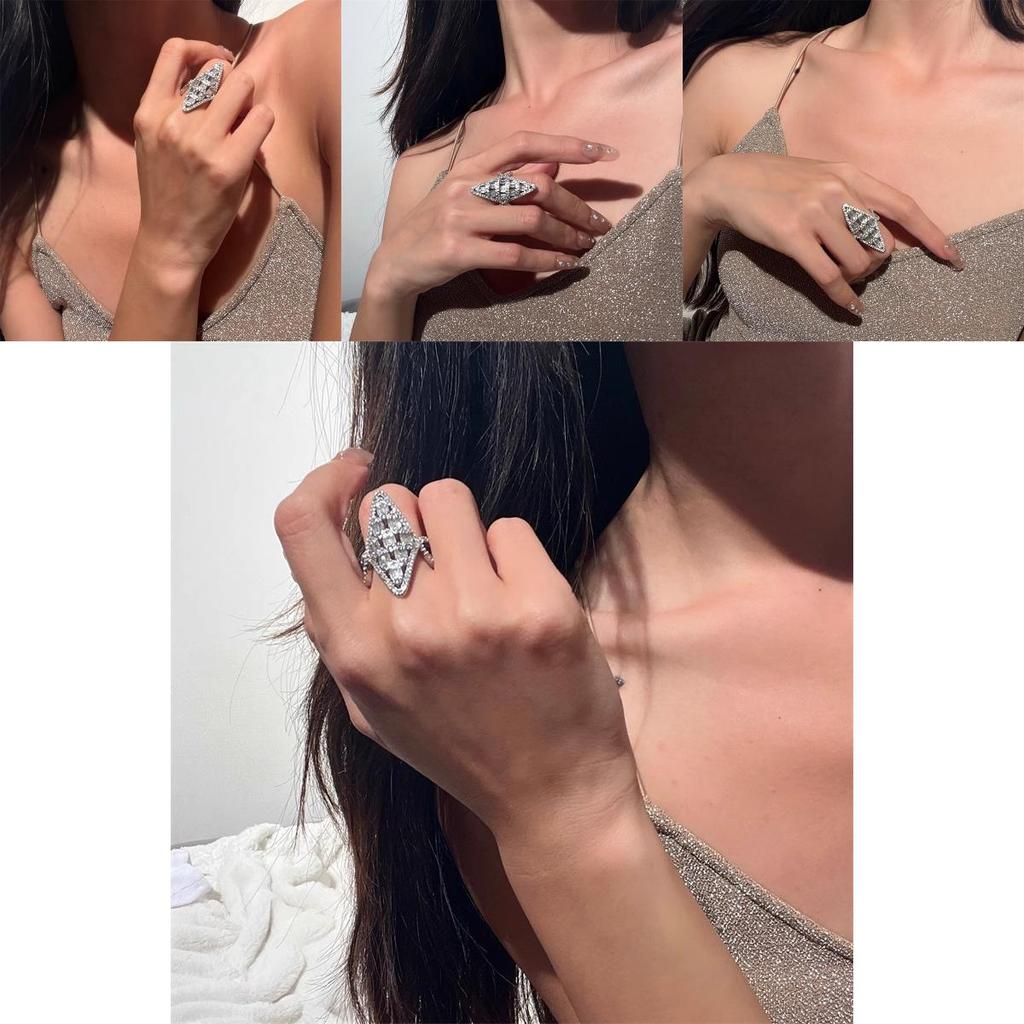 Luxurious High-end Crystal Geometric Adjustable Ring Featuring Unique Design For Women