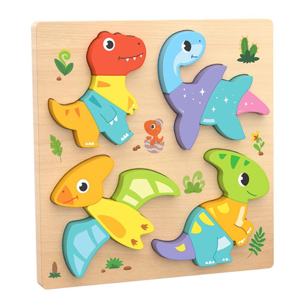 New Multicolor Wooden 3D Puzzle Fruits Dinosaur Hand-eye Coordination Early Education Puzzle Cartoon Animal Animals Jigsaw