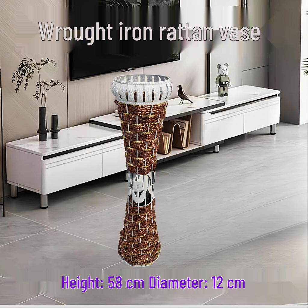 Nordic Large Resin Rattan Vase for Dried Flowers - Ceramic Look, Iron Art Floor Decoration.