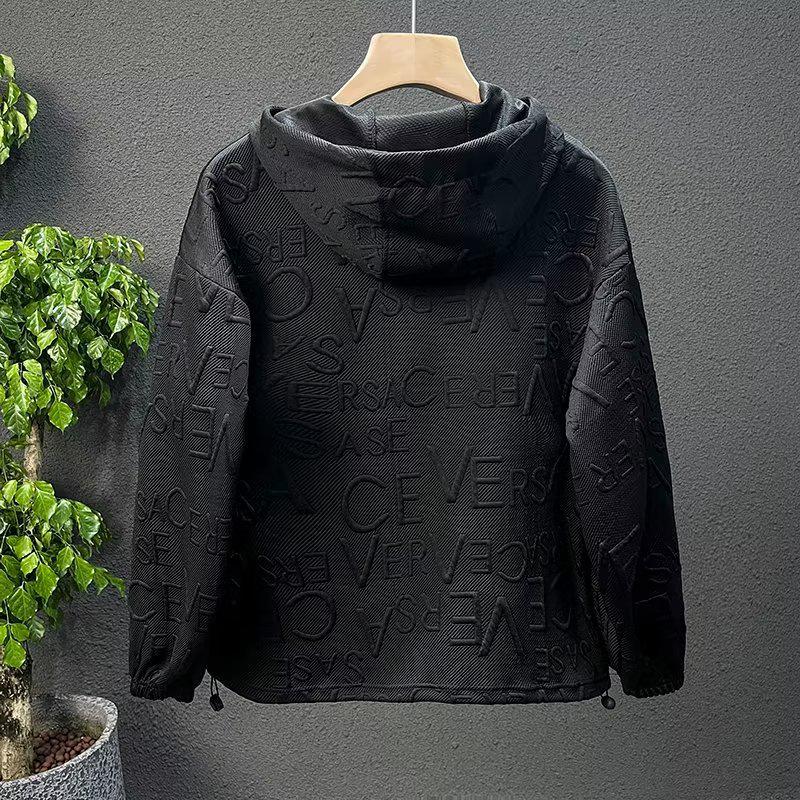 Trendy Casual Jacquard Sweatshirt with Letter Embroidery - Loose Fit, Round Neck, Long Sleeves