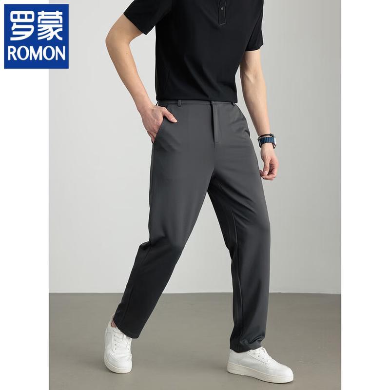 ROMON Men s Linen Silk Blend Straight-Leg Casual Pants 4XL