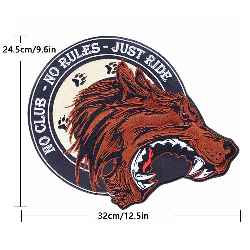 12.6 Inches Large Embroidery Patches Single Bear Roaring NO CLUB NO RULES JUST RIDE for Jacket Back Vest Motorcycle Biker Sew on 24.5*32cm чёрный