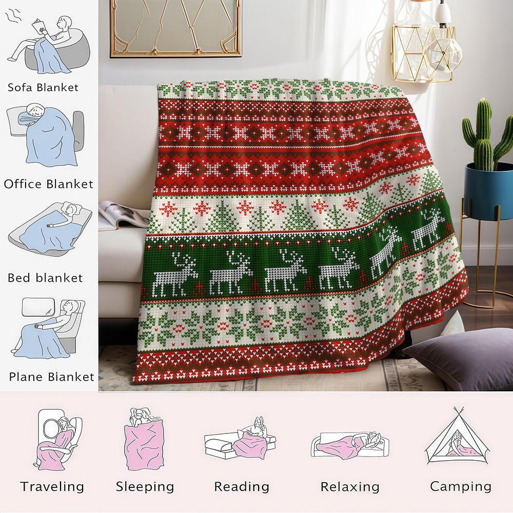 Christmas Elk party Flannel Blanket Warm Soft Halloween Christmas Couch Warm Cozy Decorative Decor Gift for All Season