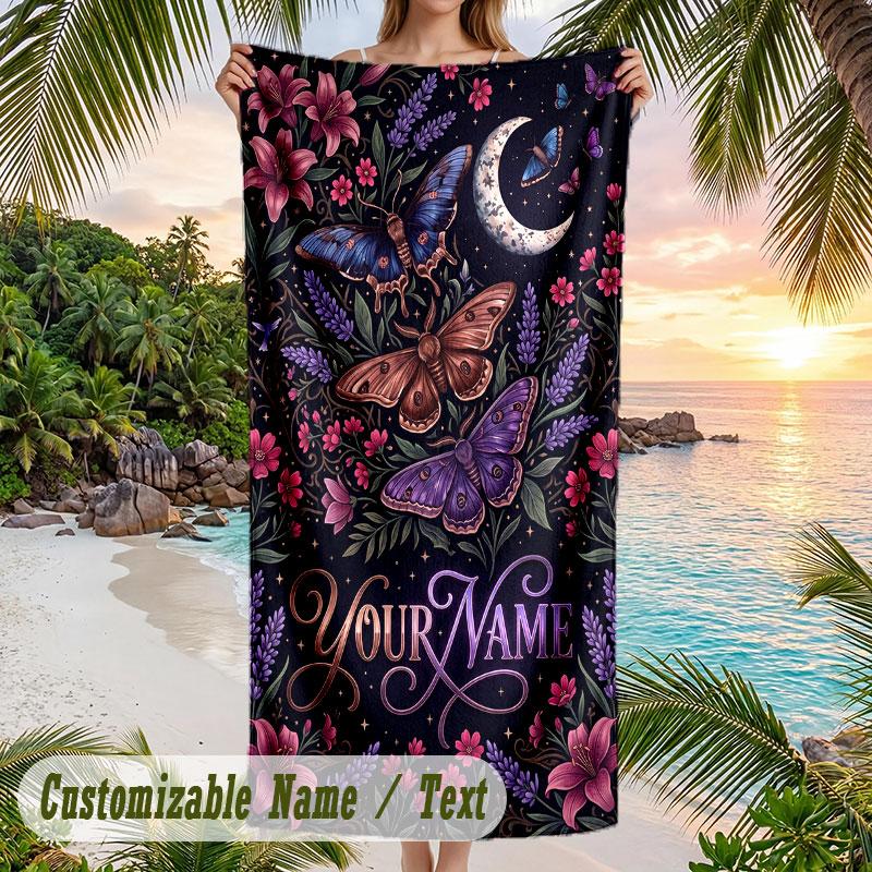Butterflies Garden Theme Quick Dry Beach Towel Custom Name Text Print Large Sand Resistant Towel Beach Vacation