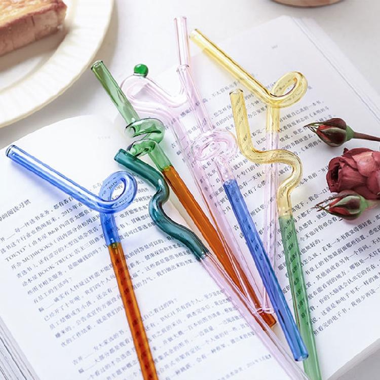 Colorful Glass Straws Reusable Drinking Straw Spiral Shape Easy to Use Clean