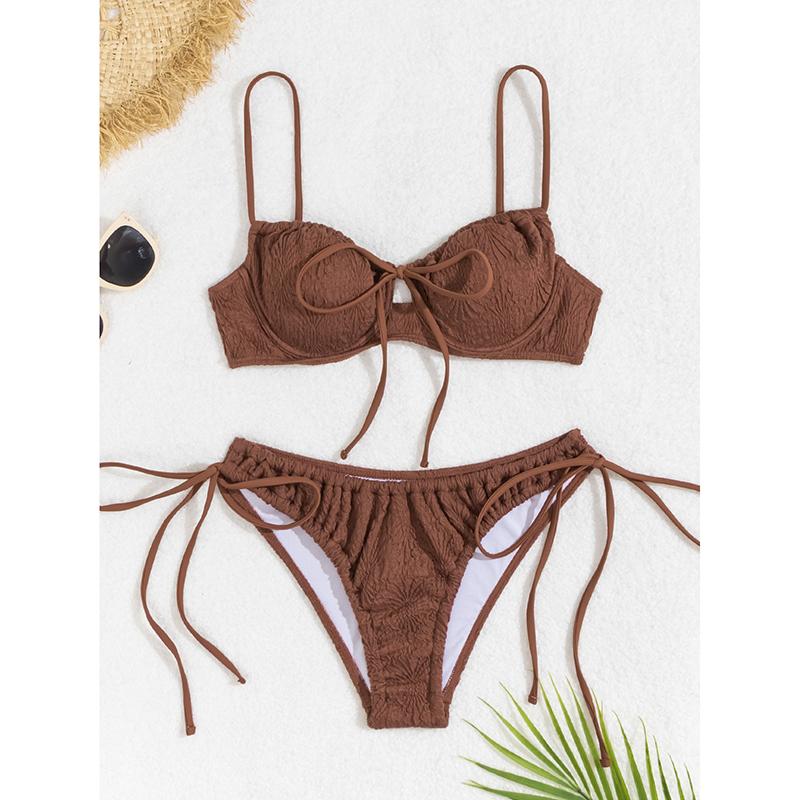 

Emboss Print Wrinkled Underwired Bikini Women Swimwear Female Swimsuit Two-pieces Bikini Set Bathing Suit Swim Beach Wear L