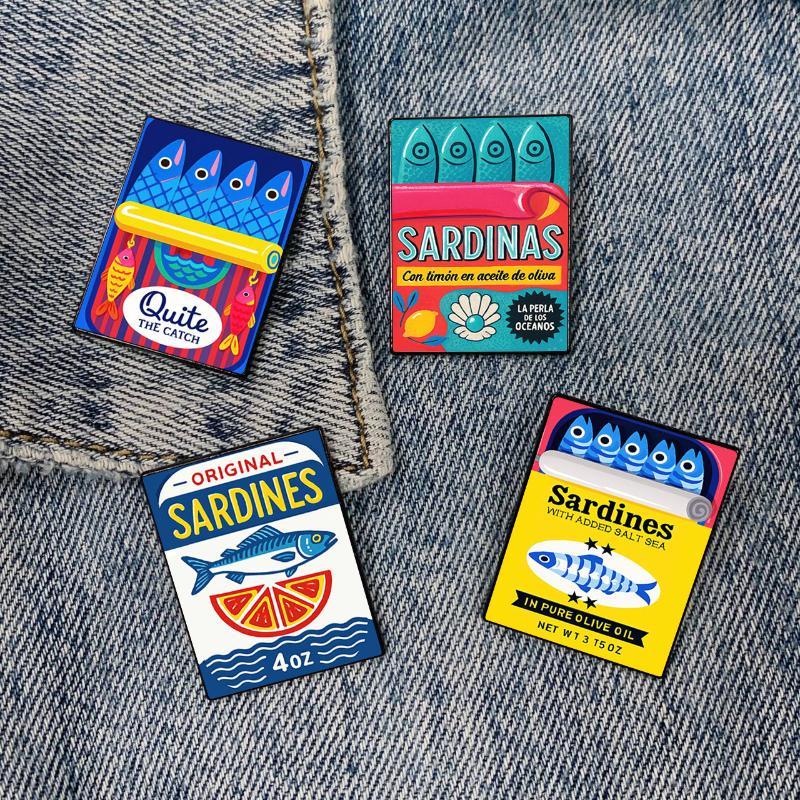 Sardine Can Art Enamel Pin Creative Cartoon Fish Brooch Cute Lapel Badge for Backpack Jacket Hat DIY Accessory