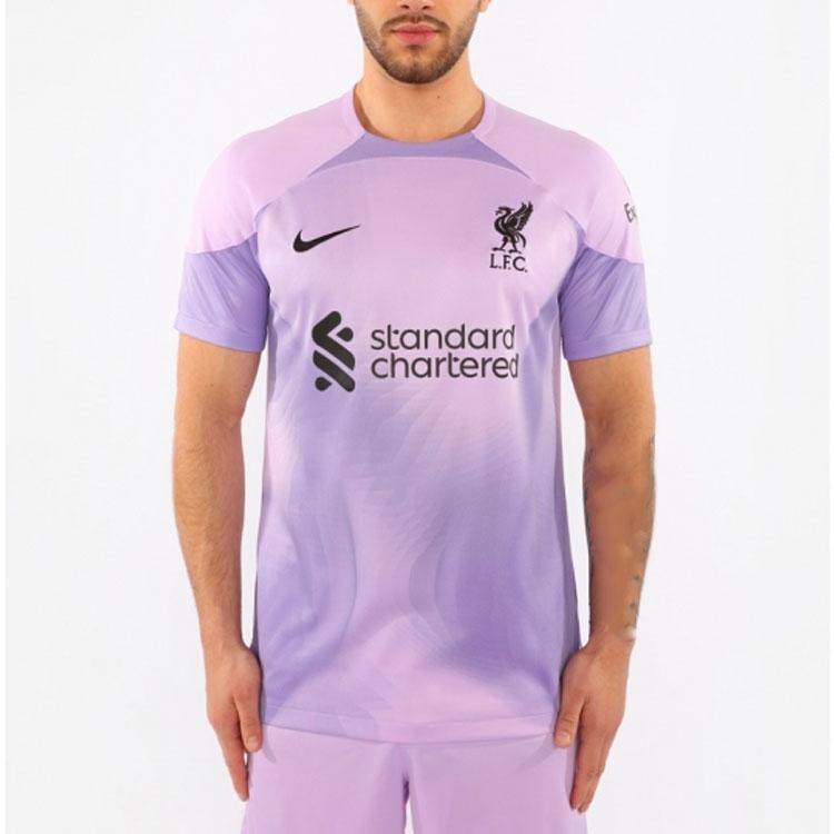 Nike 2022/2023 Season Liverpool Letter Logo Print Round Neck Short Sleeve Soccer Jersey Men Tops Purple DJ7681-582