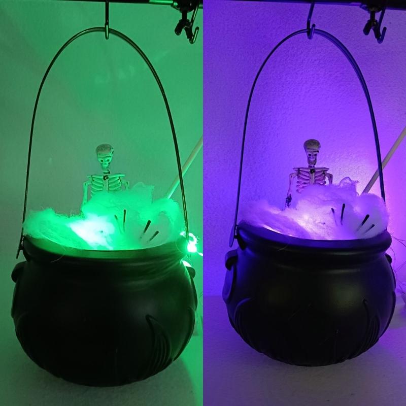 Halloween Candy Container Cauldron Bucket with LED Lighting Plastic Party Accent for Window and Counter Display