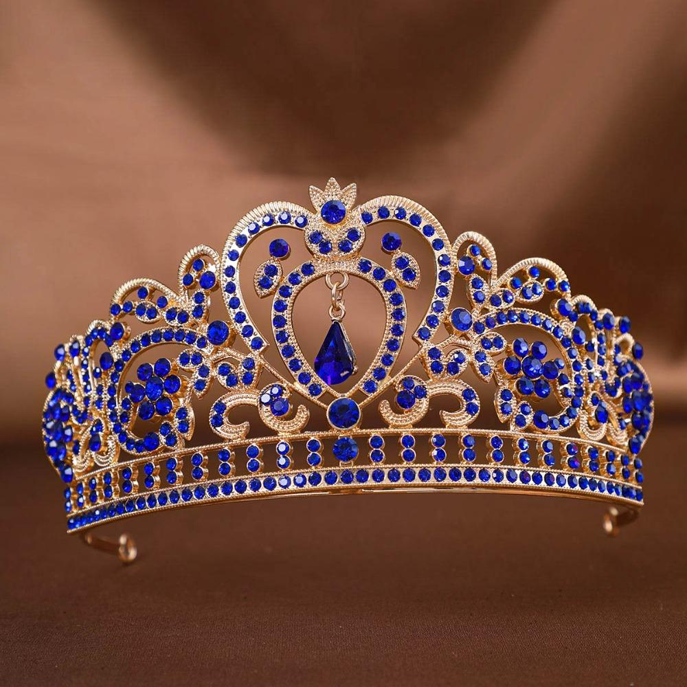 Head Jewelry Crystal Rhinestone Tiaras Headdress Wedding Bride Crowns Photoshoot синий