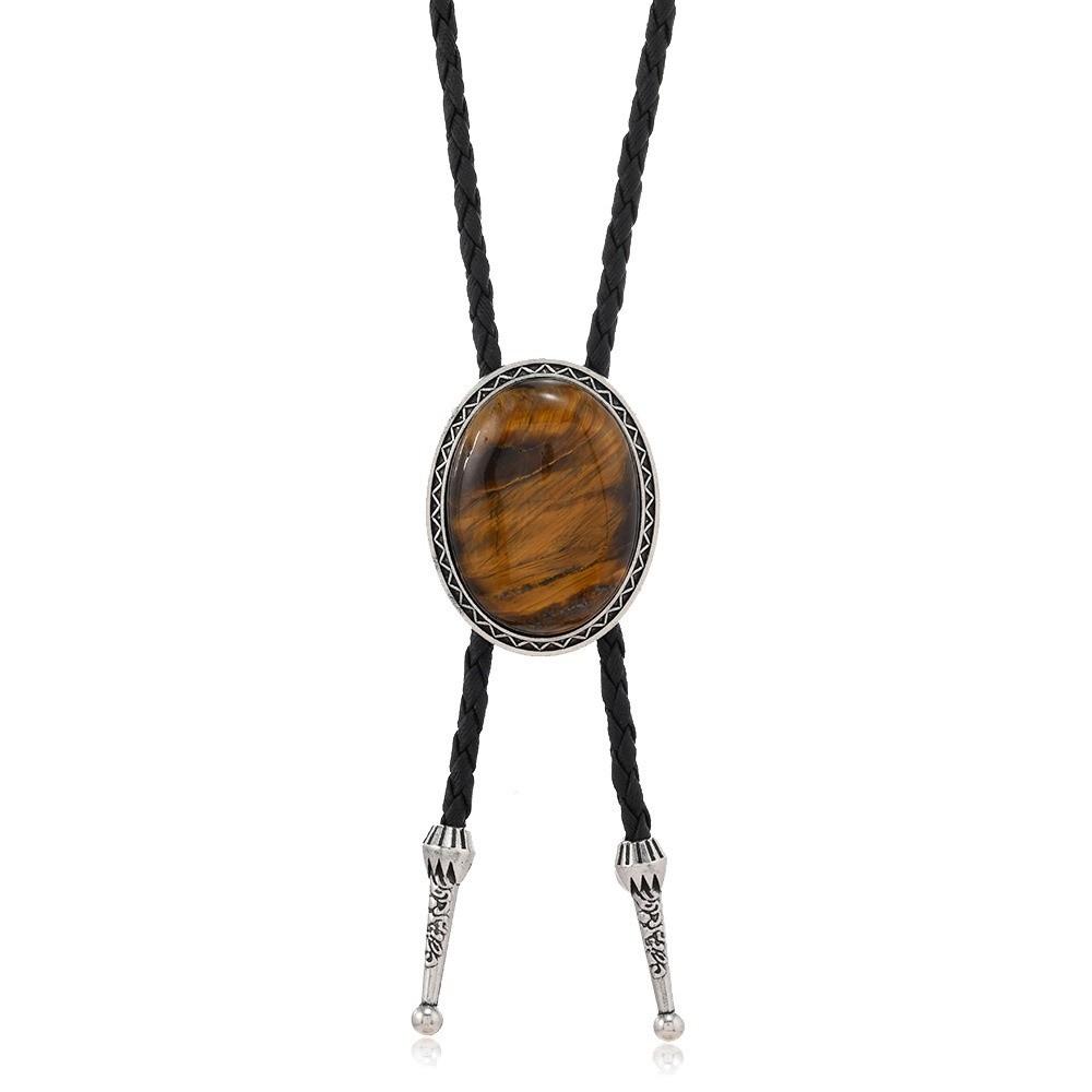 Vintage Artistic Bolo Tie Necklace Antique Silver Round Disc Retro Tie Necklace Turquoise Inlaid Personality