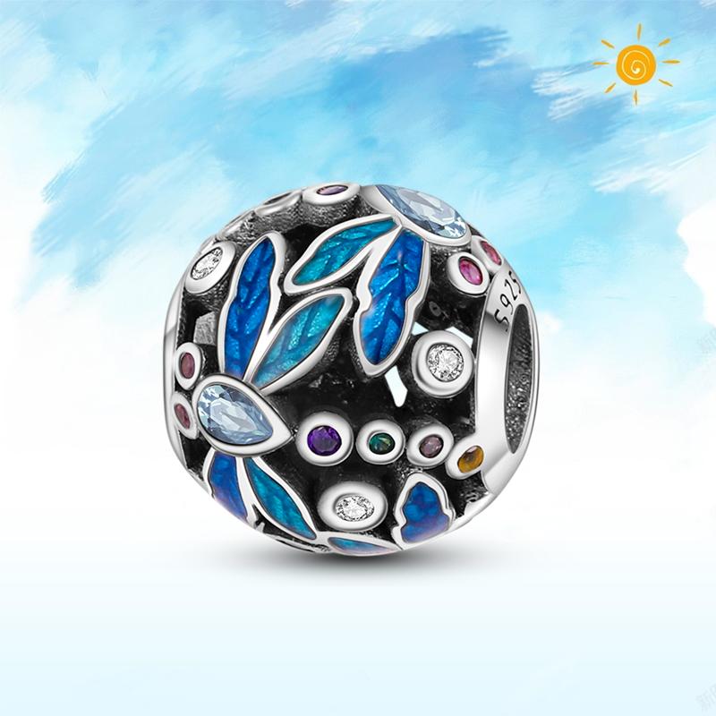 copper Authentic Charm Bead Charms Blue Sea Butterfly Whale CZ Charm Bead Charms Bead Charms Compatible With Authentic Accessories Bracelets Do It You
