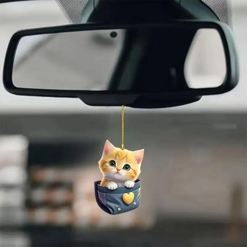 Accessories Car Interior Acrylic Cute Cat Rearview Mirror Charm Decor Pendant